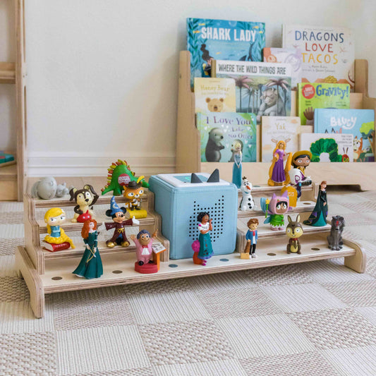 Large wooden Tonie display designed to hold 36 Tonies.