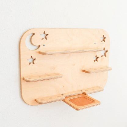 Wooden shelf made to hold tonie figures 